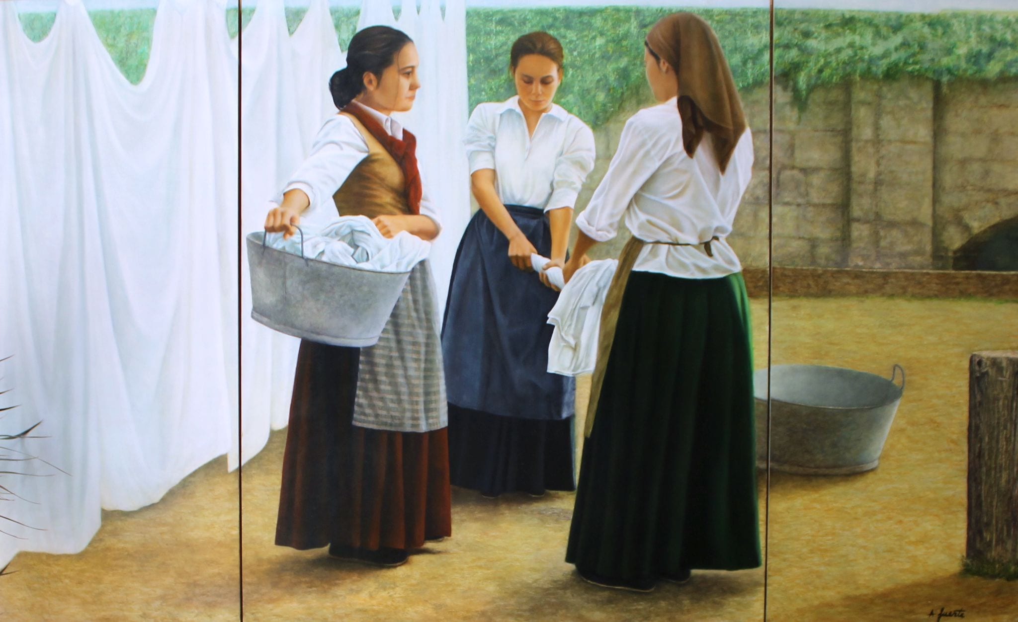 Cuadro decorativo de lavanderas - Tradición en el cuidado textil